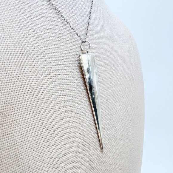 VTG Sterling Silver 925 Large Spike Pendant Necklace Spring Ring Size 18" Length - Picture 3 of 12